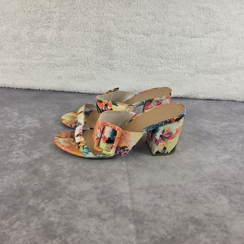 Bamboo Womens Floral Print Buckle Strap Block Heel Slide Sandals Multi Size 10